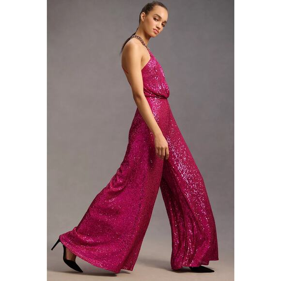 Anthropologie Zunilda Gutierrez Sequin Jumpsuit Pink Wide Leg Special Occassion - Picture 12 of 13